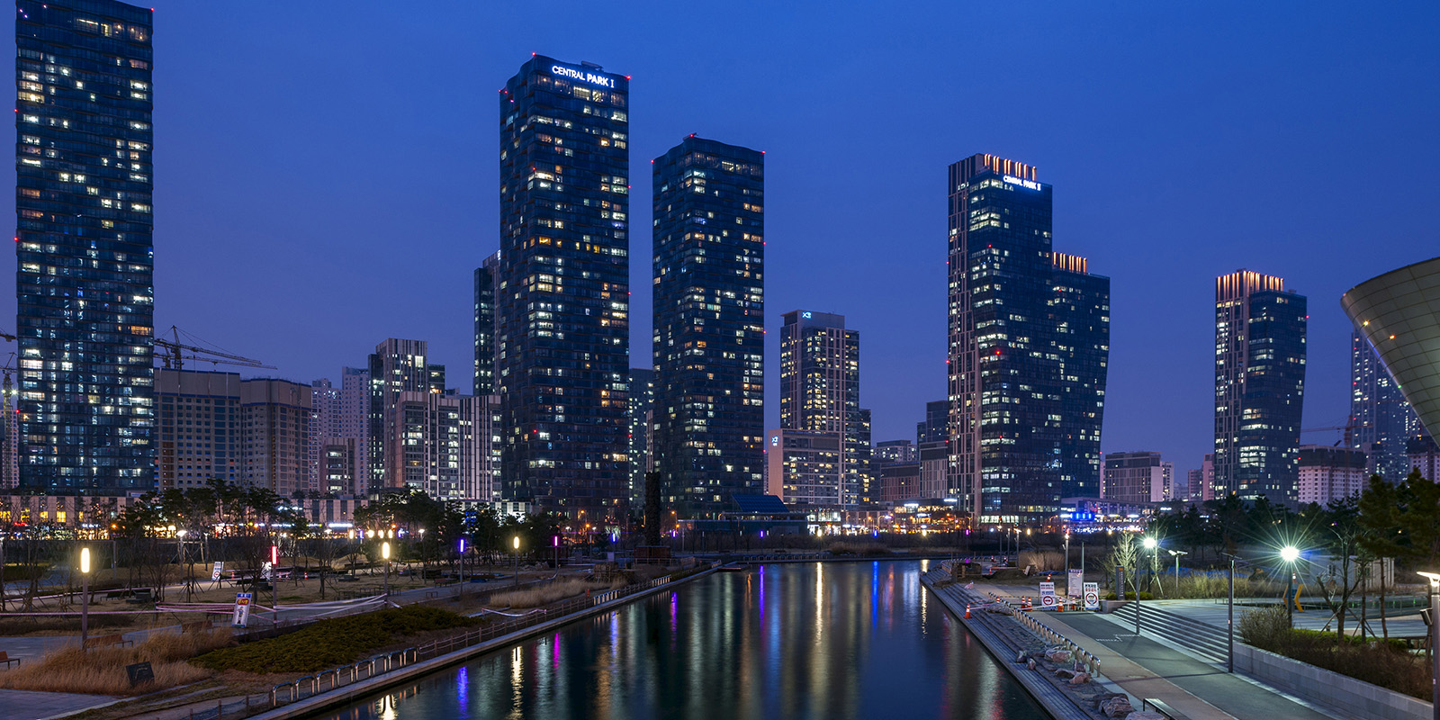 City skyline at night. G-Tower in Incheon, Incheon, Korea, South. Architect: HAEAHN Architecture, 2013.